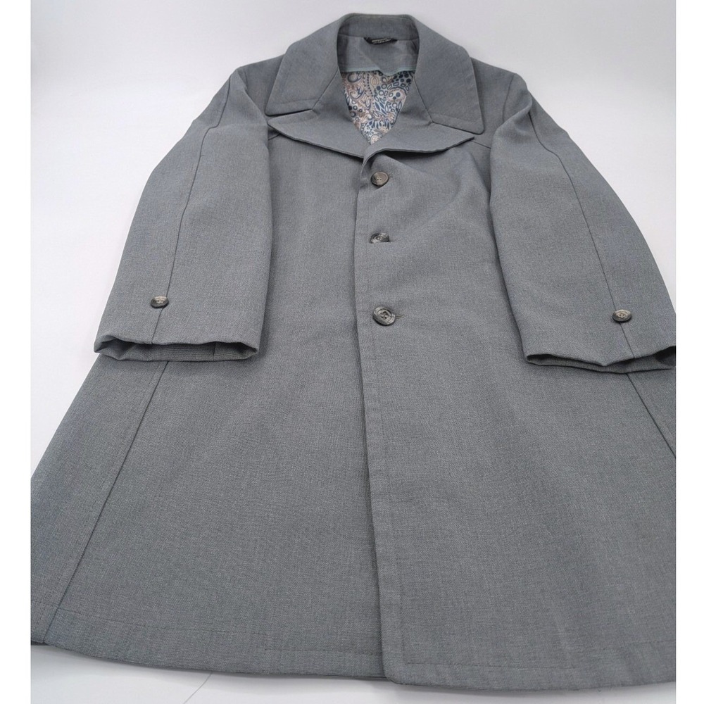 Vintage‎ Richman Brothers Gray Overcoat Mens 40R Wool Blend Trench Coat Paisley